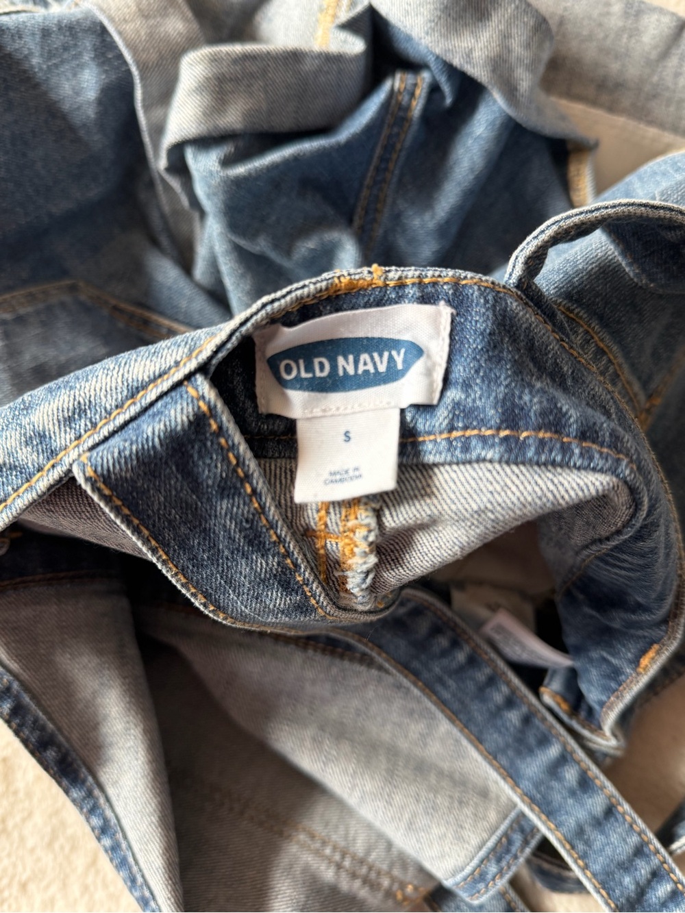Old Navy Blue Denim Overall Shorts with Distressed Hem - Picture 4 of 4